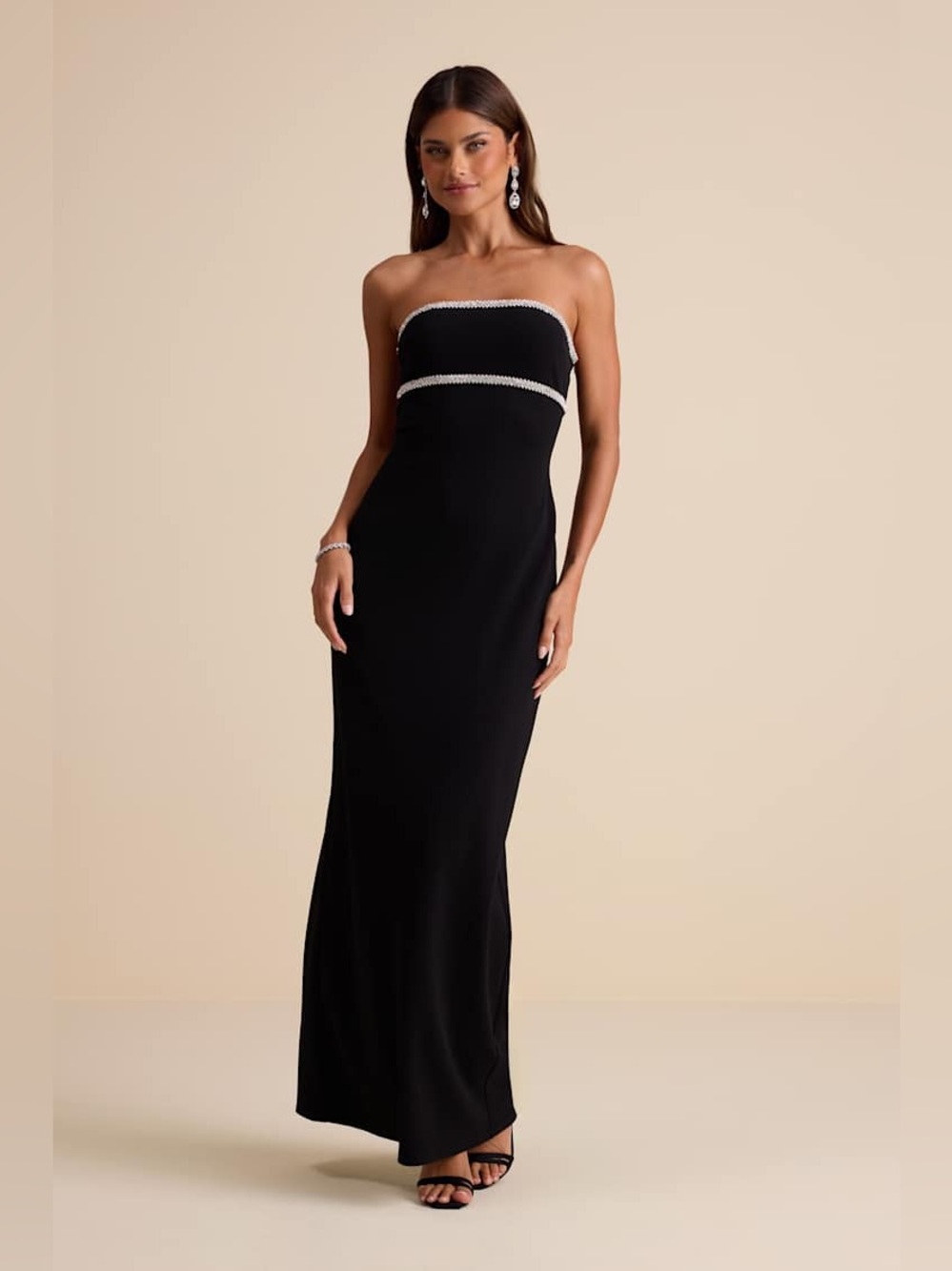 Lulu’s Kassine Rhinestone Cutout Strapless Maxi Dress